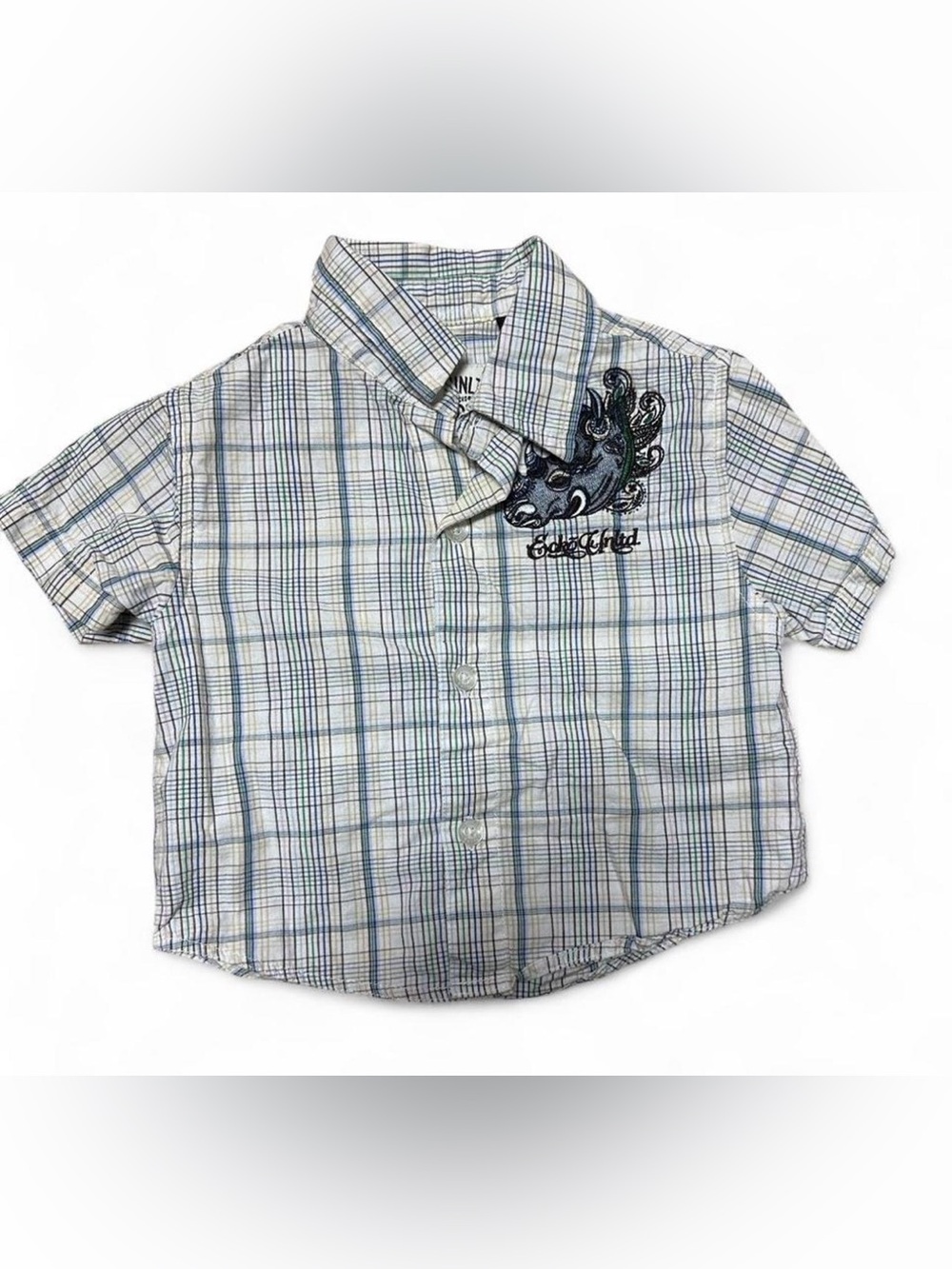 Y2K Ecko Unltd embroidered rhino plaid button up skater streetwear 12 Months Vtg